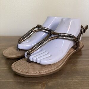 B.o.c Womens 9‎ Bronze Pewter Thong Sandals Ankle Strap